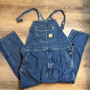 Carhartt Mens Loose Fit Denim Bib Overalls Blue OR4672-M 42x30 Workwear Utility